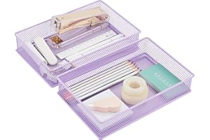 Annova Organizador de malla para cajones y estantes, cesta de almacenamiento, bandeja de almacenamiento para suministros de oficina escolar, juego de 2 (morado claro, 23x15x5cm)
