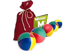Mister M | 5 juggling balls in red jute bag | Easy to catch | Waterproof covering and eco-friendly padding | Suitable for beginners and experts | With app and online video tutorial