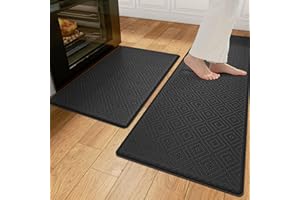 DEXI Maty podłogowe kuchenne, amortyzowane, odporne na zużycie, 2 sztuki, zestaw dywaników kuchennych, dywaniki i maty kuchenne, antypoślizgowe, wodoodporne, 44 x 75 cm + 44 x 150 cm, czarne