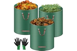 Tapvai 3X 272L Sacs de Jardin Indéchirables, Gants Inclus, Sac Jardinage Déchets, Autoportant, Big Bag Avec Poignées, Étanche, Pliable Et Réutilisable, Sac Végétaux Jardin