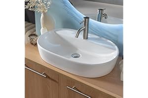 NORBE | Lavabo da appoggio in Ceramica | Lavandino in appoggio | Lavandino Ovale | Finitura Bianco Lucido | (Bianco, 60 cm)