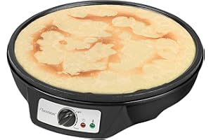Bestron Crepera de diseño retro, Crepera electrica para crepes de Ø 30 cm, incl. esparcidor de masa y volteador de crepes, con revestimiento antiadherente, 1000 vatios, color: negro