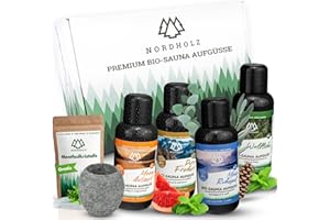 ‎NORDHOLZ NORDHOLZ® Saunaaufguss Set Bio [4x100ml] + Mentholkristalle Sauna [50Gr] - Sauna Aufgussmittel & Sauna Menholkristalle für intensiven & erholsamen Duft in der Sauna - Sauna Zubehör Set