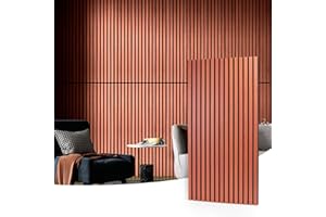Art3d Pannelli acustici 60 x 120 cm MDF 2 Pannelli acustici in legno Pannelli murali 3D Rivestimento fonoassorbente a lamelle per pareti e soffitti con spessore di 2 cm Ciliegio 1,44㎡