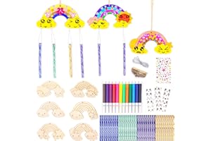 Hengxinchen 18 Pezzi Scacciapensieri per Bambini Set, Arcobaleno Campane a Vento in Legno, Attività Creativa per Bambini per Ragazze, Ragazzi, Compleanno dei Bambini, il Fai da Te