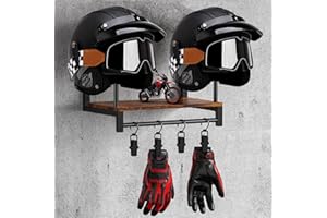 AISNY Porta Casco Moto da Parete, Appendi Casco Moto da Parete Supporto per Casco da Baseball per 2 Caschi Porta Cappello Espositore Porta Casco con 4 Clip per Appendere Guanti per Abbigliamento Moto