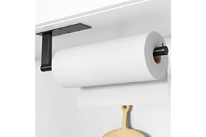 SUSSWIFF Kitchen Roll Holder Under Cabinet, Stainless Steel Paper Towel Holder Matte Black, Self-Adhensive, Suitable for Pantry, Kitchen, Bathroom