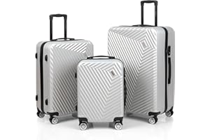 xRace 3-teiliges Kofferset ABS Hartschalenkoffer – 20/24/28 Zoll Handgepäck Trolley, 4 leise 360° Doppelrollen, TSA Schloss, stoßfest, platzsparend stapelbar, Premium Innenfutter (Silber)