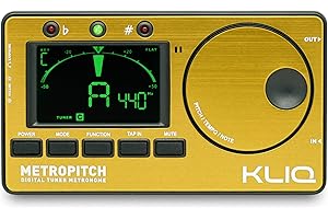 KLIQ Music Gear MetroPitch - Metronome Tuner for All Instruments - with Guitar, Bass, Violin, Ukulele, and Chromatic Tuning Modes - Tone Generator (Gold)