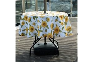 BTSKY 60 tovaglia da giardino con cerniera e foro per ombrello, tovaglia rotonda resistente all'acqua e alle macchie, girasole