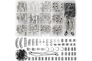 VAIKBY 152PCS Vikings Hair Jewelry Norse Runes Tube Beads, Metal Clips Cuffs Rings, Accessories for Braids Dreadlocks Beads for Braiding Beard Decoration Bracelets Pendant Necklace DIY