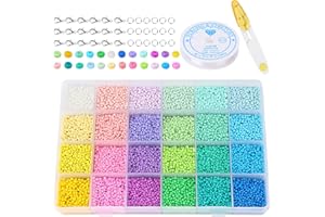 yumcute 24000 Pezzi Kit Perline per Braccialetti Bambina Adulti, 24 Colori, 2mm Mini Beads per Gioielli, Collane, Non Foldable