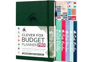 Clever Fox Budget Planner PRO - Organizador financiero + sobres para efectivo, diario mensual de finanzas, rastreador de gastos y libro de cuentas personal, sin fecha, 18 x 25,5 cm, verde oscuro
