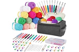 YINVA Beginners Crochet Set for Beginners Crochet Hook Set 15 Pieces x 25 g Crochet Yarn 2 mm - 8 mm Ergonomic Crochet Hooks Crochet Set Knitting for Beginners Set Portable Bag Knitting Accessories