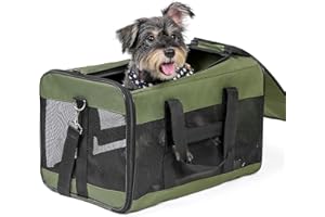 Conlun Transportín para perro suave, Bolsa grande para gatos con correa interior, Transporte para gatos grandes y perros medianos hasta 9 kg, Bolsa plegable para cachorros -Verde,L
