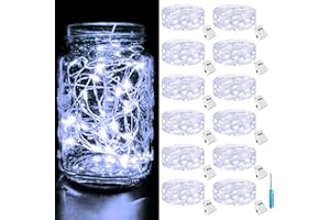 btfarm 12 unidades/3 modos, cadena de luces LED pequeña, 2 m, 20 LED, con batería, funciona con pilas, para fiestas, Navidad, bricolaje, bodas, decoración de interiores (blanco frío)