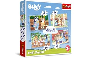Trefl - Bluey och hans värld - Pussel 4i1, 4 Läggspel, från 12 till 24 bitar -Olika svårighetsgrader, Färgglatt pussel med ka