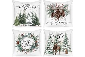Lanpn Świąteczne poszewki na poduszki, 16 x 16 cm, zestaw 4 szt., w kratę, Boże Narodzenie, wieniec, dekoracyjne poszewki na poduszki do wnętrz, domu, salonu, na sofę, kanapę, dekoracja, 40 x 40 cm