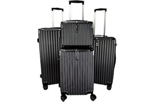 GOODS EMPORIUM Suitcase Set - Cabin Suitcase - Large Medium Small Size Lightweight Suitcases 4 Wheel & Hard Shell - Hand Luggage Bag Flight Carry-ons Travel Cabin Bags (Black, Set of 4)