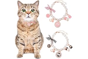 URROMA 2 pezzi collare di perle per animali domestici, design con fiocco regolabile, collana per gatti di piccola taglia, S