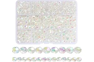 TOPBELIEF 720 Pezzi Perle Di Vetro In Cristallo Di Boemia Sfaccettato. Perline Di Cristallo Ceco, Trasparenti Con Scatola Per Gioielli Fai Da Te, Collane, Braccialetti, Orecchini, 6/8mm