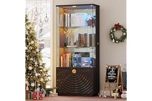 Gurexl 70.9” Display Cabinets with Lockable Glass Doors,Modern Storage Cabinet with Dazzling Lights and Adjustable Shelves,Tall Glass Wine Cabinet with Human Sensor for Living Room,Curio,Bar,Black