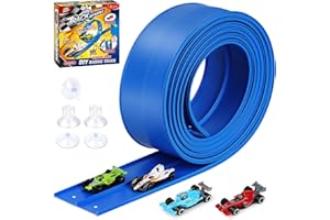BABYJOLLY Circuit Voiture Enfant 390 cm, Piste de Voiture Flexible Enroulable Inclut 4 Voiture à Friction, Portable Piste de Course Jouet pour Voiture 1/64 ème, Cadeau Garcon Jeu Enfant 2 3 4 5 6 Ans, Bleu