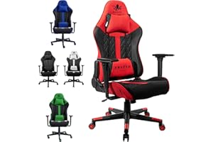 KRAKEN CHAIRS Fotel Gamingowy, Krzesło Biurowe Dla Gracza, Regulacja Wysokości, Ergonomiczne krzesło z regulowanymi podłokietnikami 3D i oparciem, Poduszką lędźwiowa, Zagłówek, Czarno-Czerwony