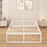 Yicensen Double Bed 150 x 190 cm Metal Steel Slats Height 41 cm, White | Easy assembly, silent, maximum load 500 kg, space un