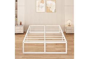 Yicensen Double Bed Frame 135x190 cm Metal Platform Bed Double with Steel Slat Support, Easy Assembly, Noise Free, No Box Spring Needed, 41cm High, White