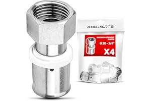 BOOPARTS - 4 pezzi - raccordo multistrato 20 - F3/4" (20/27) Girando a crimpare contorno TH - accoppiamento multistrato dado girevole dritto femmina - raccordo idraulico per tubo multistrato 20