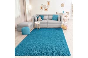 VIMODA Teppich Prime Shaggy Hochflor Langflor Einfarbig Modern Türkis für Wohnzimmer, Schlafzimmer, küche, Maße:40x60 cm