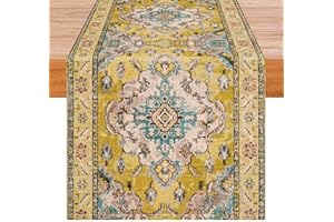 Avalune Camino de Mesa Amarillo Mandala Boho Étnico Moderno Rústico Lavable Decoración de Mesa para Interior Exterior Fiesta Decoración de Jardín Comedor 33x183 cm