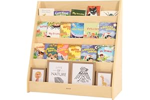 BATESO Estantería Infantil de una Cara, estantería de Madera para Libros de 4 Niveles, Soporte para revistas, Ideal para dormitorios, Salas de Juegos, oficinas, Salones, guarderías y aulas.