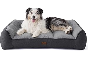 Bedsure Cama Lavable Perros Grandes - 106x76cm Sofá para Perro Extra Grueso y de Soporte con Funda Impermeable, Cama Antideslizante de Peluche Sherpa Suave, Gris Oscuro