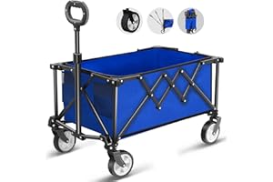 HOFTME Carrello Pieghevole su Ruote, Carro da 100kg di Grande Capacità con Maniglia Regolabile e Borsa di Copertura, Trasportatore da Picnic per Festival Shopping Campeggio Giardino Spiaggia (blu)
