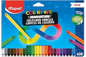 Maped Lápices de Colores Peps Infinity, Set de 24 Colores Surtidos, Duración 10 Veces Más con Diseño Ergonómico Triangular, Colores Vivos para Dibujar y Colorear