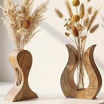 Holzvase 2er Set aus Mangoholz – Vase für Trockenblumen und Deko