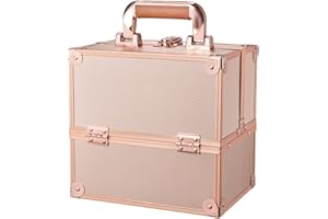 TAYQWIHEVA Maletín Maquillaje Cosméticos Estuche Maquillaje y 4 Tarias Maleta de Makeup Case Estuche Organizador Estuche de Uñas Joyero y Manicura Beauty Case de Viaje para Mujer Profesional, Rosa Oro