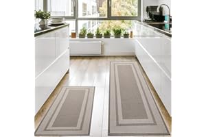 Ribech Set di 2 tappeti e tappetini da cucina antiscivolo, lavabili e assorbenti, tappetini da cucina in tessuto, facili da pulire, per lavello, lavanderia, corridoio, 44 x 75 cm + 44 x 120 cm