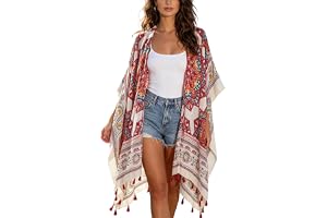 Breezy Lane Baddräkts-cover-up för damer, kimono, bohemisk, ledig sommarkofta, bikini-strandkläder, cardigan, resort-kläder