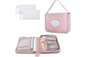 Rexmica Diaper Clutch Bag with 2 Pcs Wet Wipes Dispenser, Small Changing Bag with Multiple Pockets for Mother, Pink