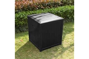 SKYLANTERN - Baúl de almacenamiento exterior, 120 L, color negro – Baúl de jardín exterior compacto de 56 x 56 x 62 cm, caja de almacenamiento negro, ideal para guardar los cojines.