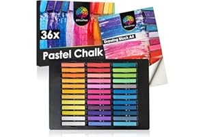 OfficeTree 36 Chalk Pastels for Artists - Soft Pastels With Sketch Pad - Vibrant Colours - Crayon Set