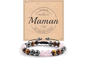 VGWON Cadeau Femme, Bracelet Pierre Naturelle Femme, Quartz Rose, Hématite, Oeil de Tigre Bracelet, Cadeau pour Maman Mamie Amie Future Maman
