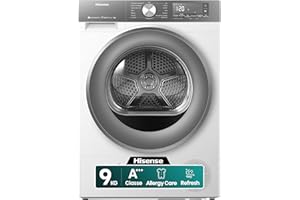 Hisense DH3S902BWCCA Asciugatrice A Pompa Di Calore, 9 Kg, A+++/C, Bianco/Silver, Big Display, 16 programmi, Refresh,WiFi, Porta Reversibile
