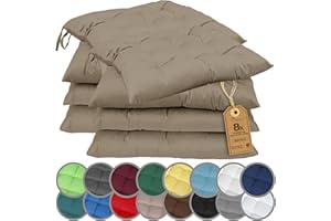 NatureMark Set de 8 Cojines para Sillas con Lazos 40x40 cm – Cojín de Asiento Relleno para Cocina, Jardín y Terraza – Color Arena/Beige