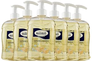 Milmil Sapone Liquido, Fragranza Marsiglia, con Dispenser, Sapone Mani, Viso e Corpo, Dermatologicamente Testato - 6 x 500 ML