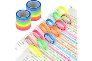 Vin Beauty 12 rotoli di nastro evidenziatore trasparente, strisce colorate fluorescenti, rimovibili, etichette colorate fluorescenti, per studenti, insegnanti, lezioni di lettura