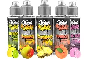 VAPE HEDZ Vape Liquid - 5 Pack Flavour Variety - 100ml Nicotine Free Vape Juice - 70/30 Ratio E Liquid with Room for Nic Shots - Vape juice Flavour Blends Include Lemon & Lime and Pineapple